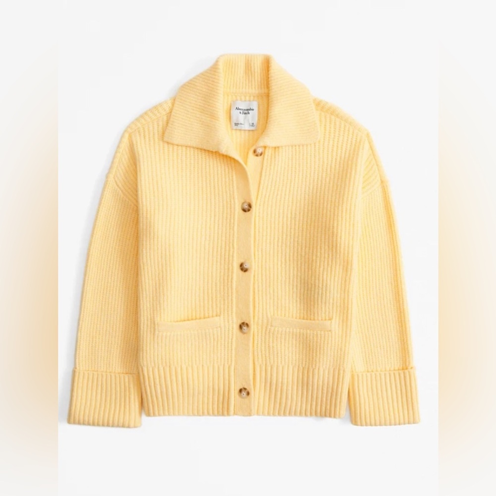 Abercrombie & Fitch cornflower yellow Ribbed Collared Cardigan size XS brand new